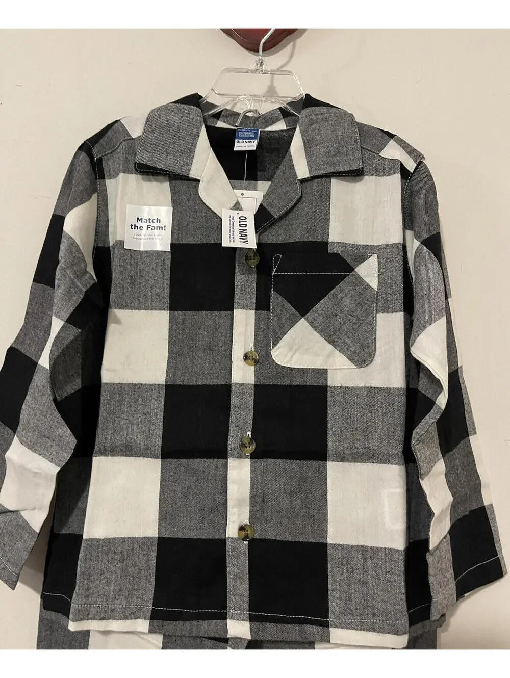 Old Navy Girls Small 6/7 White Plaid Warm Pajama Shirt & Pull-On Pant Set NWT!A9